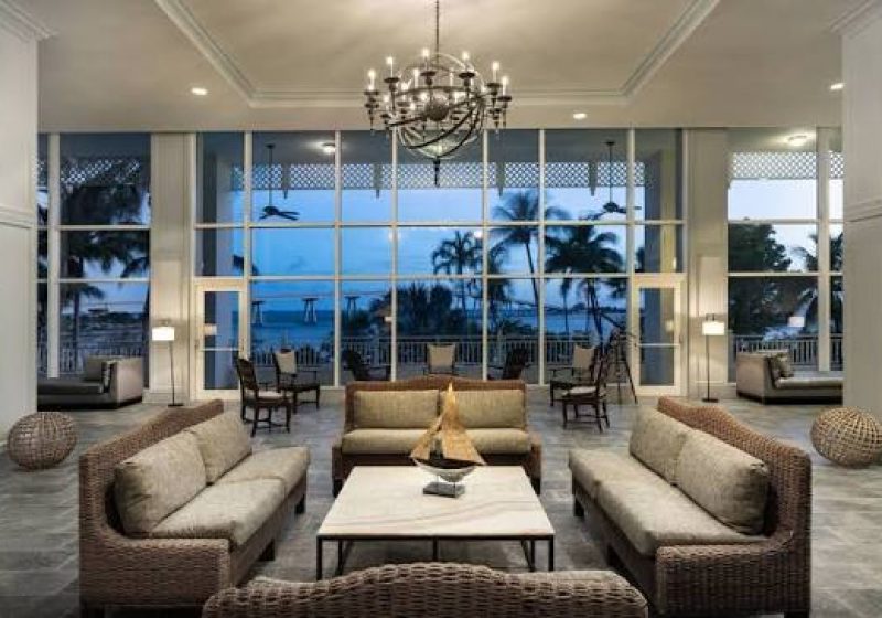 Lobby seating and ocean view at the Sanibel Marriott