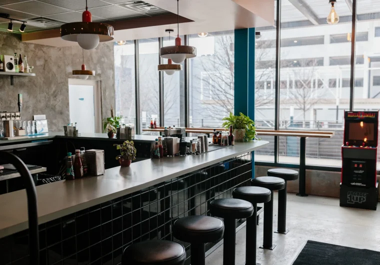 Counter and seating at Small Fry in Atlanta Dairies